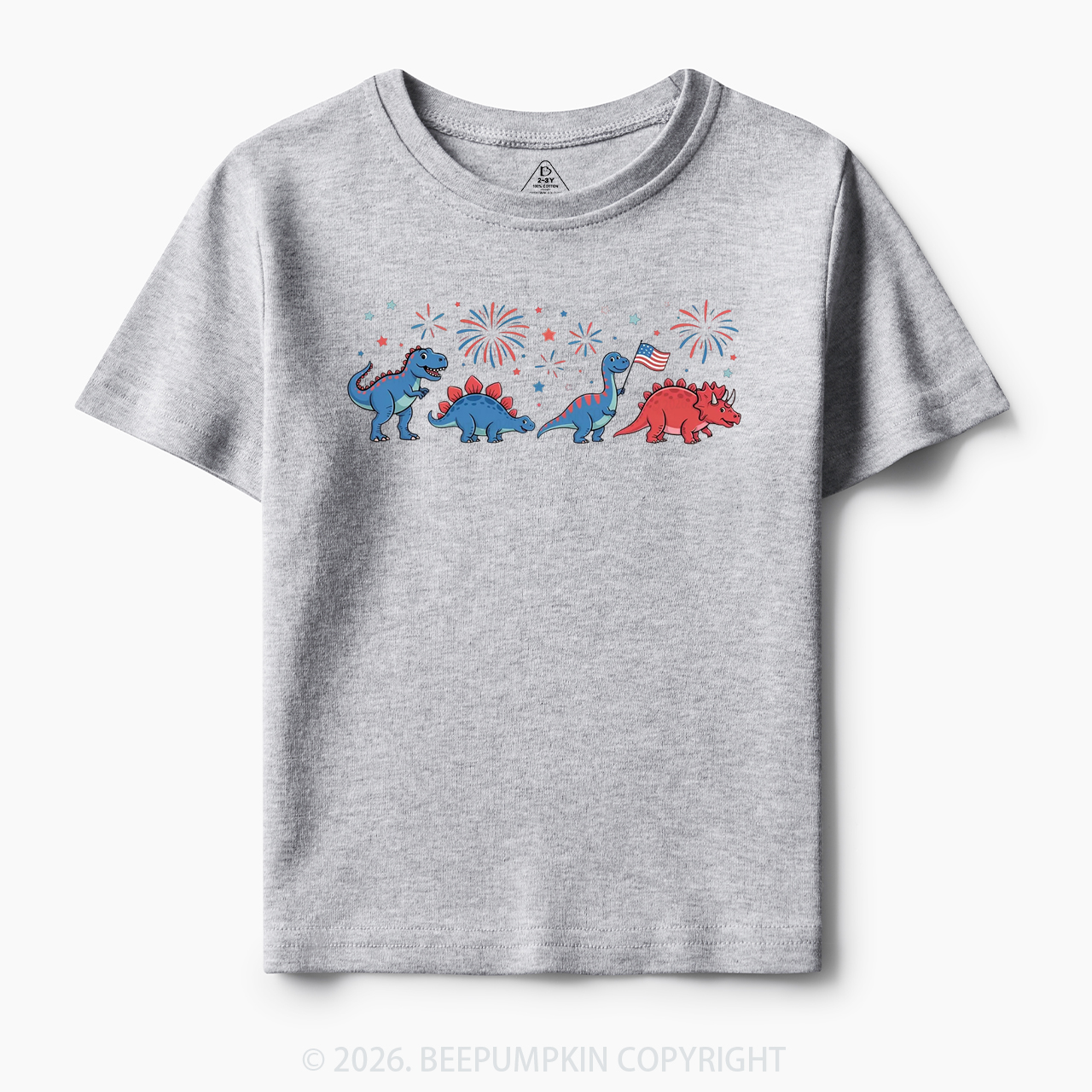 Cute Dinosaur American Flag Fireworks Toddler&Kid's Tees