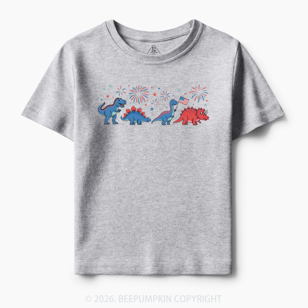 Cute Dinosaur American Flag Fireworks Toddler&Kid's Tees
