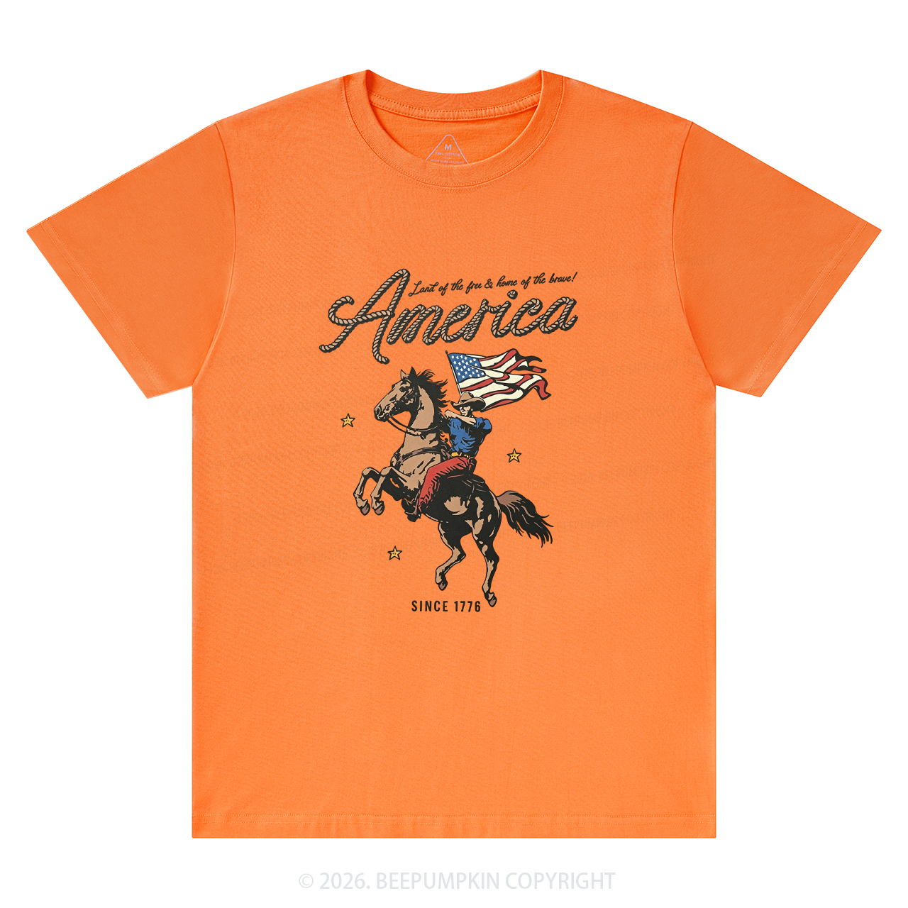 Western Cowboy Waving American Flag Retro T-Shirts