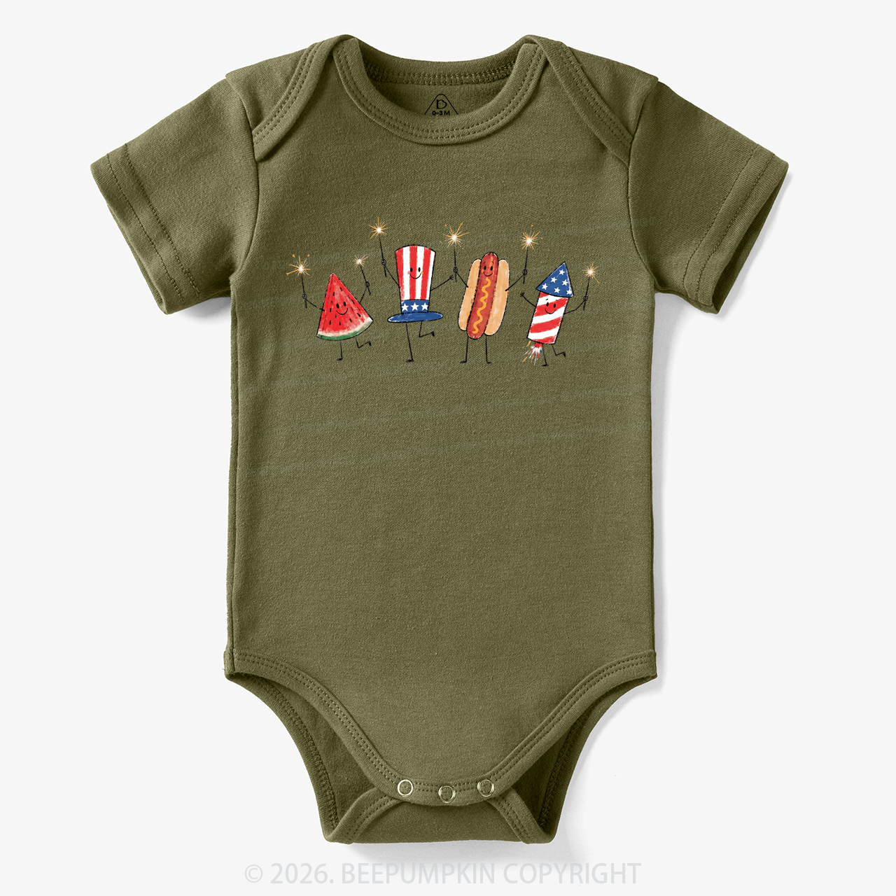 Patriotic Watermelon Hotdog Firework American Bodysuit