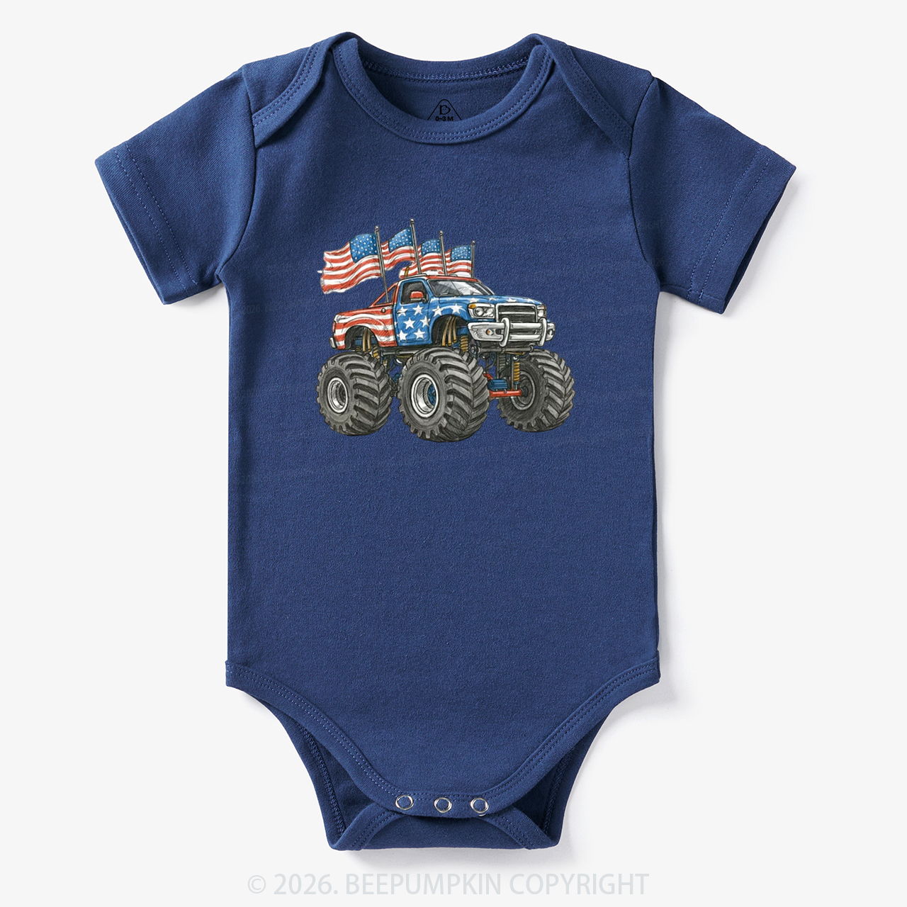 4th Of July Monster Truck American Flag Bodysuit
