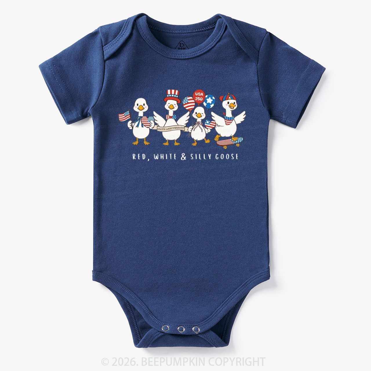 Red White Silly Goose USA 250 Patriotic Bodysuit