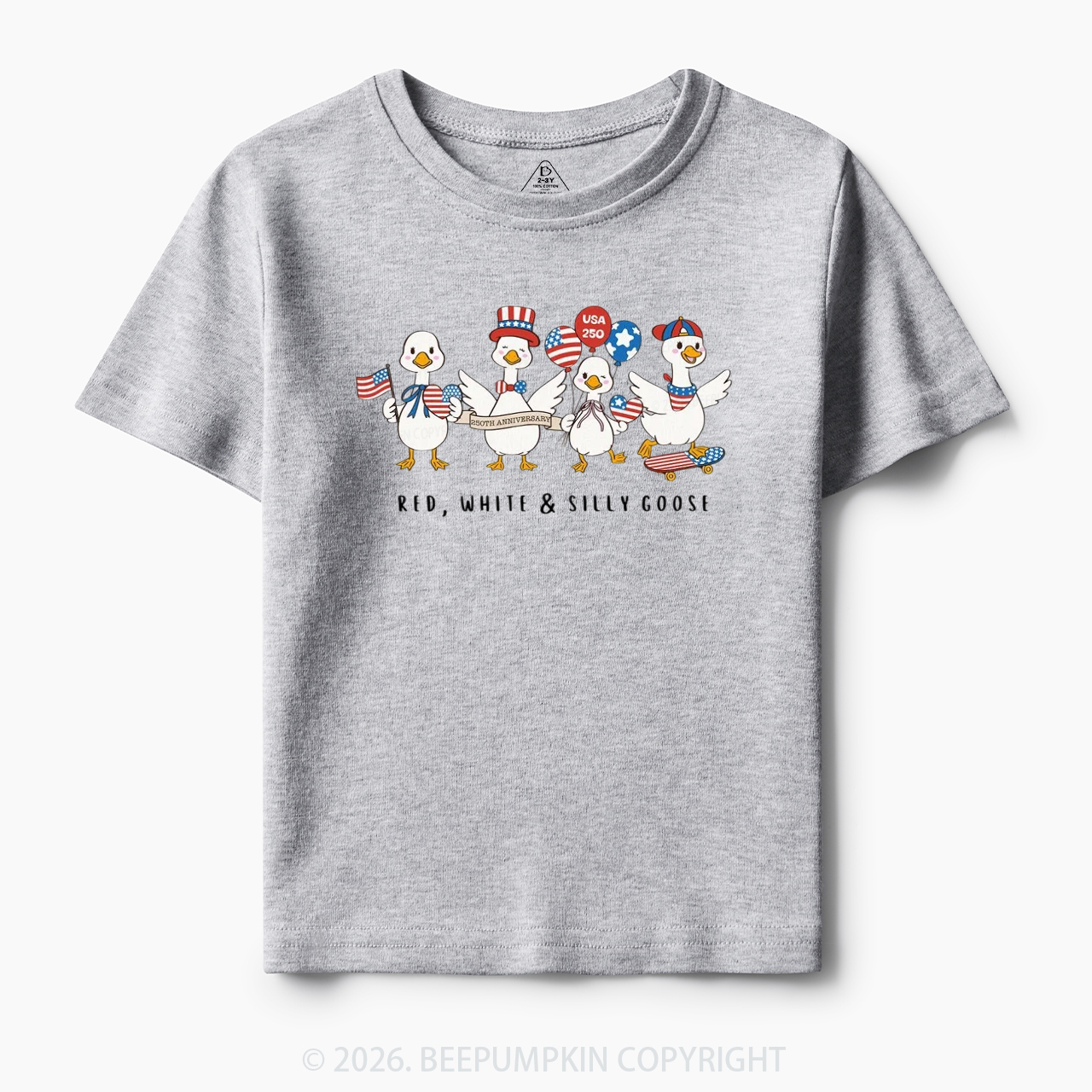 Red White Silly Goose USA 250 Patriotic Toddler&Kid's Tees