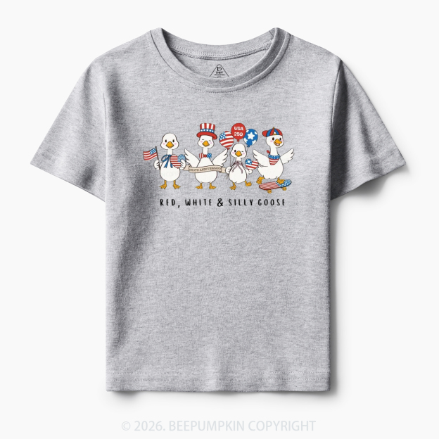 Red White Silly Goose USA 250 Patriotic Toddler&Kid's Tees