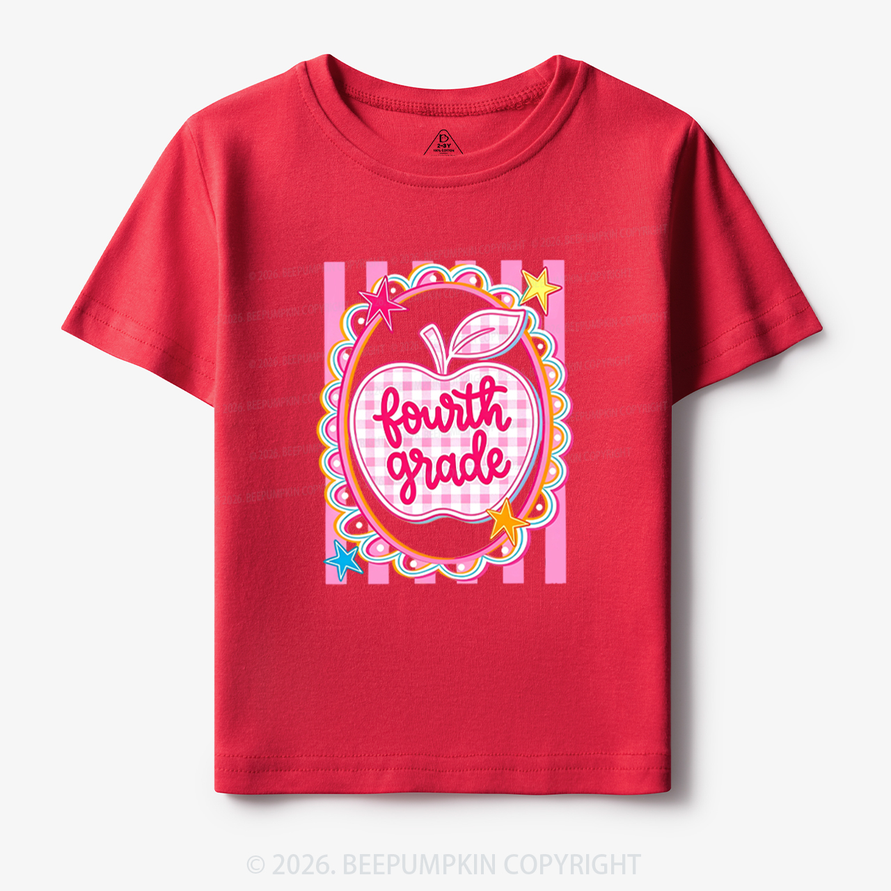 Personalized Apple Pink Gingham Stripes Toddler&Kid's Tees