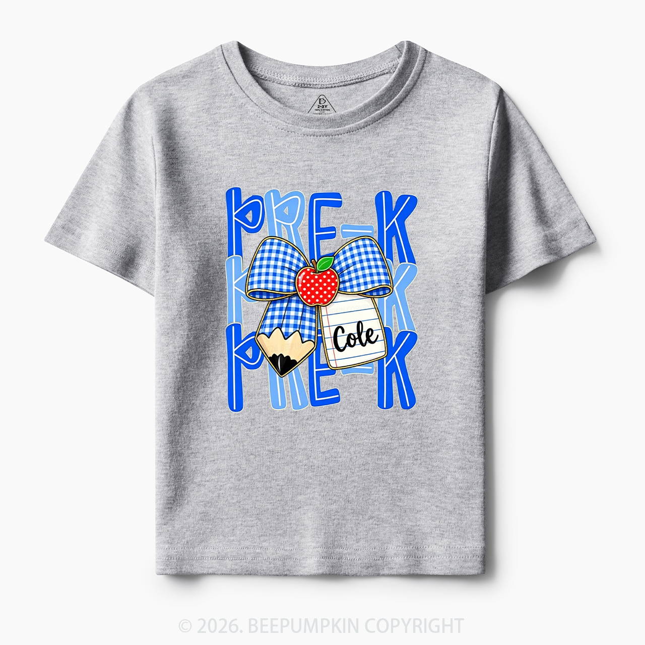 Personalized Blue Gingham Pencil Bow Toddler&Kid's Tees