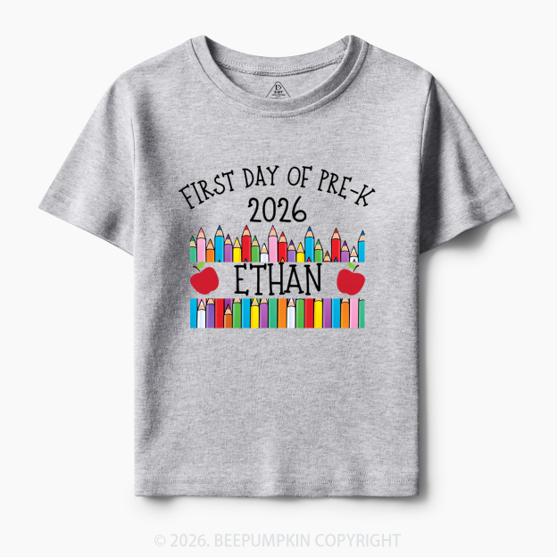 Personalized First Day Of Pre-K Crayon Toddler&Kid's Tees