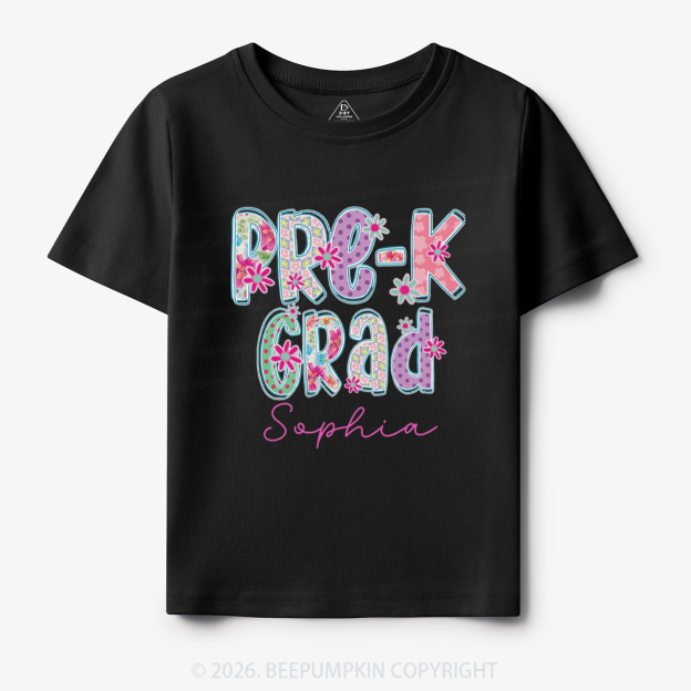Personalized Name Sparkle Floral Pre‑K Grad Toddler&Kid's Tees