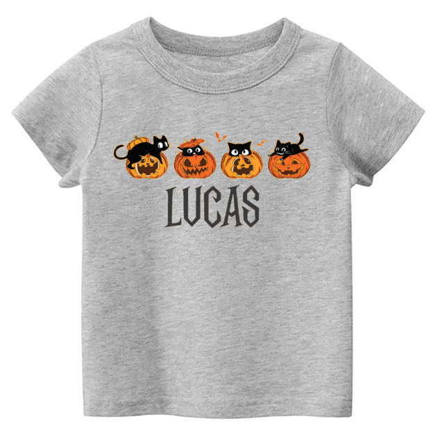 Personalized Halloween Pumpkin And Cat Kids Shirt 