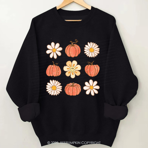 Retro Daisy Fall Pumpkin Sweatshirts
