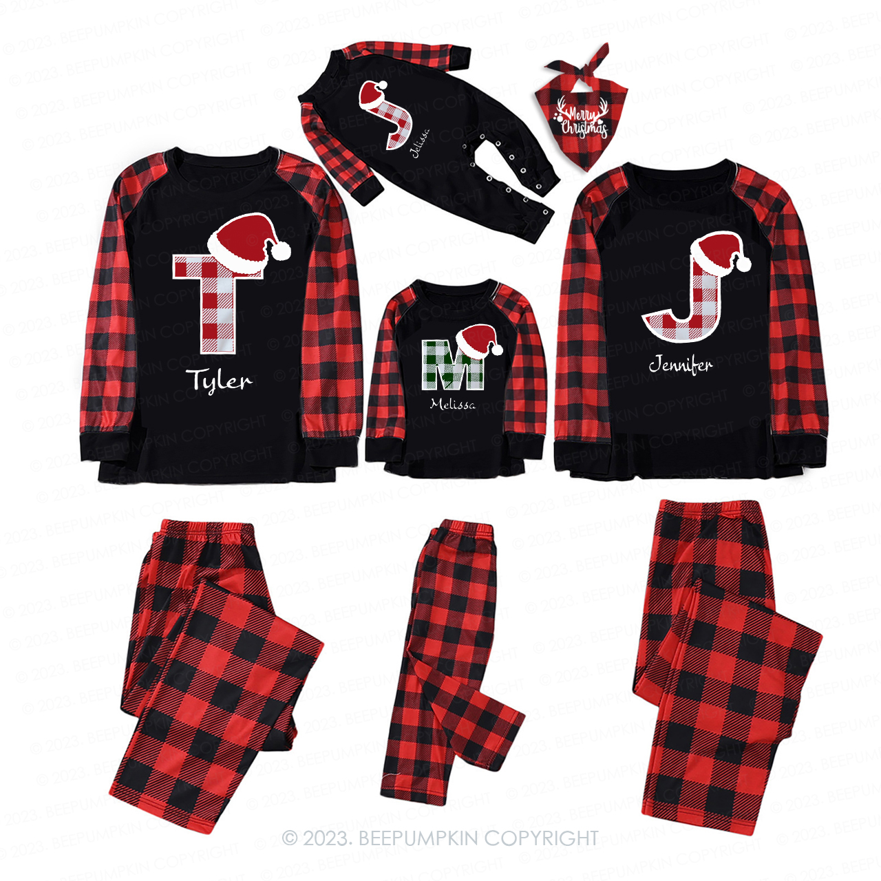 Personalized Monogrammed Plaid Christmas Family Pajamas