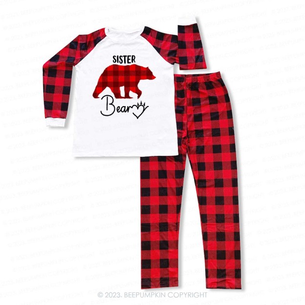 Red Buffalo Plaid Heart Bear Christmas Family Matching Pajamas Beepumpkin