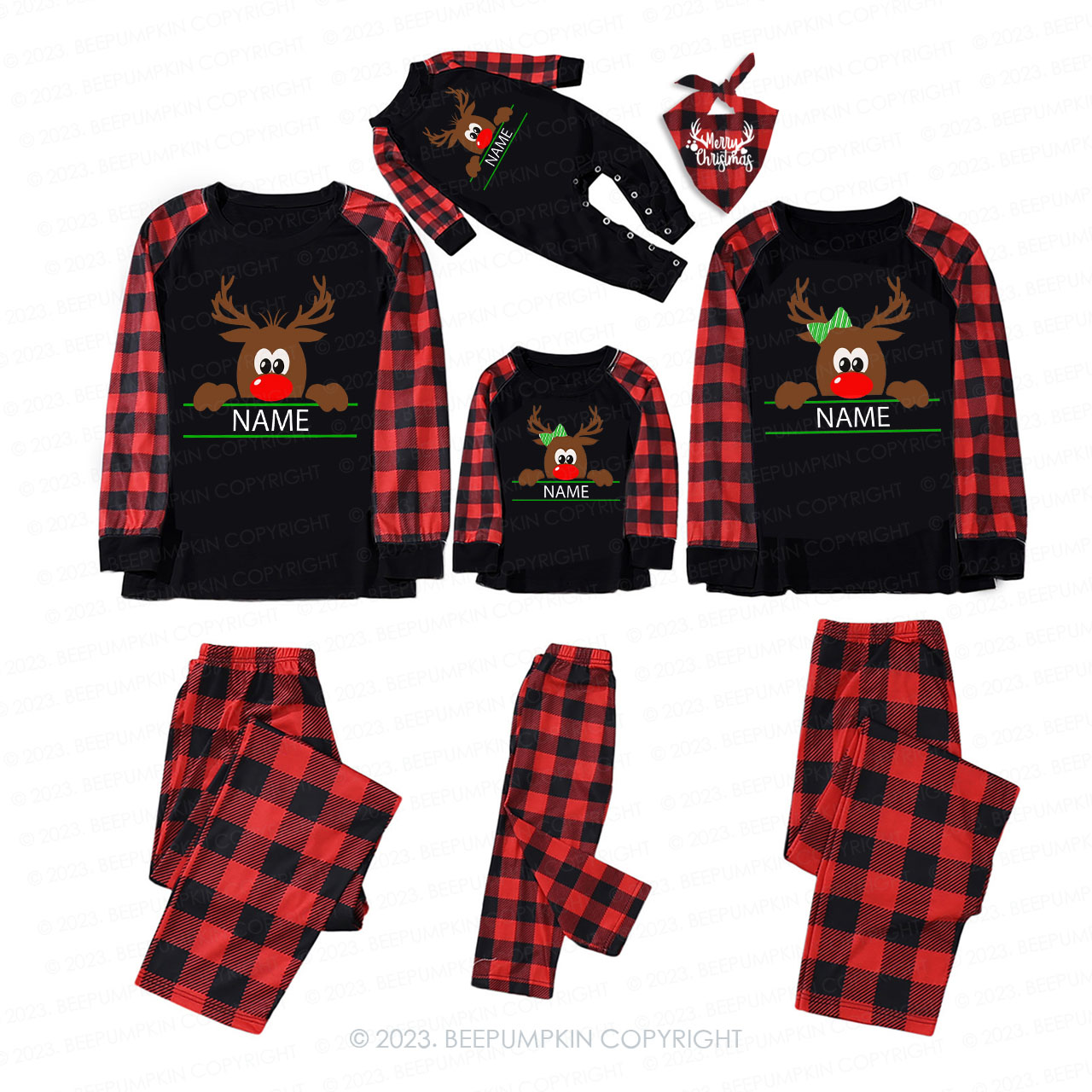 Personalized Reindeer Matching Family Christmas Pajamas Beepumpkin