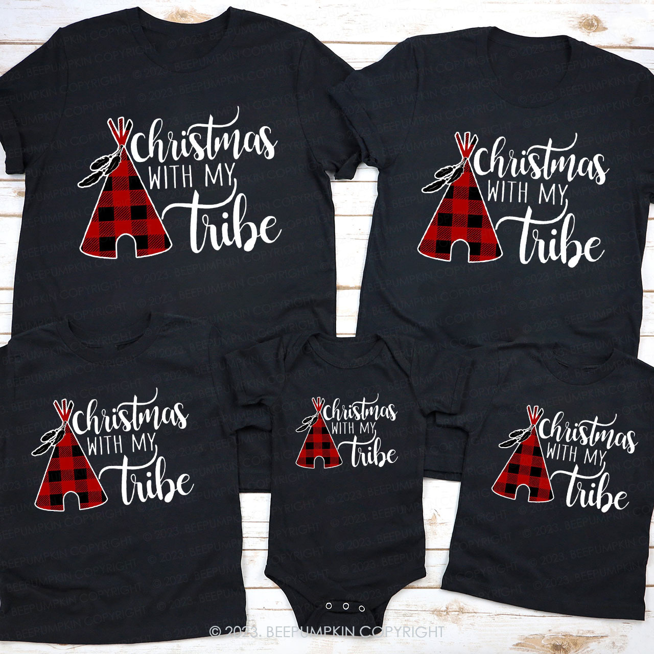 Christmas With My Tribe Family Matching Shirts Beepumpkin
