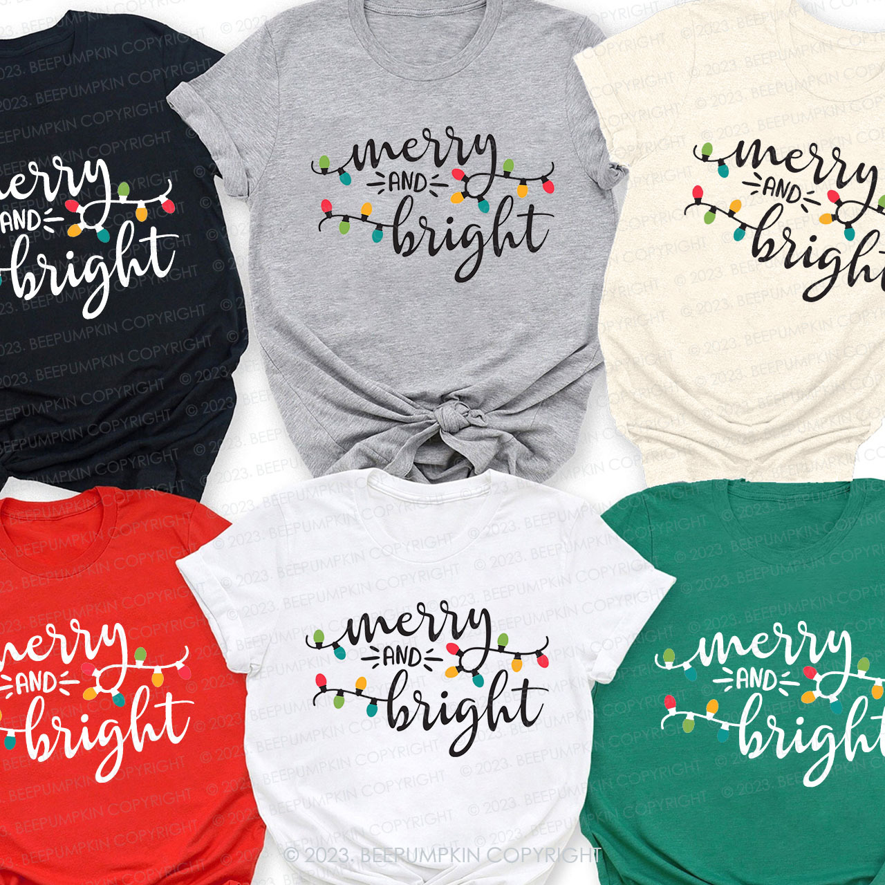 Christmas Lights - Merry And Bright Family Matching Shirts Beepumpkin