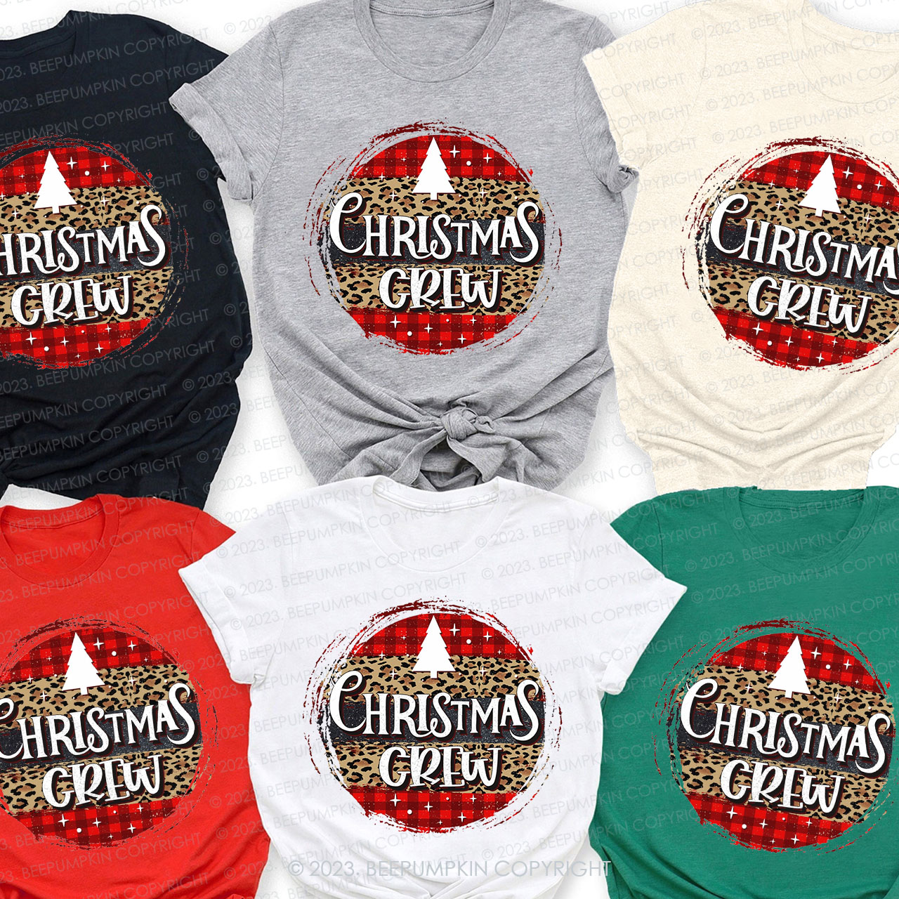 Christmas Crew Leopard Style Family Matching Shirts Beepumpkin