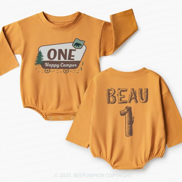 Personalized One Happy Camper Baby Bubble Romper Beepumpkin