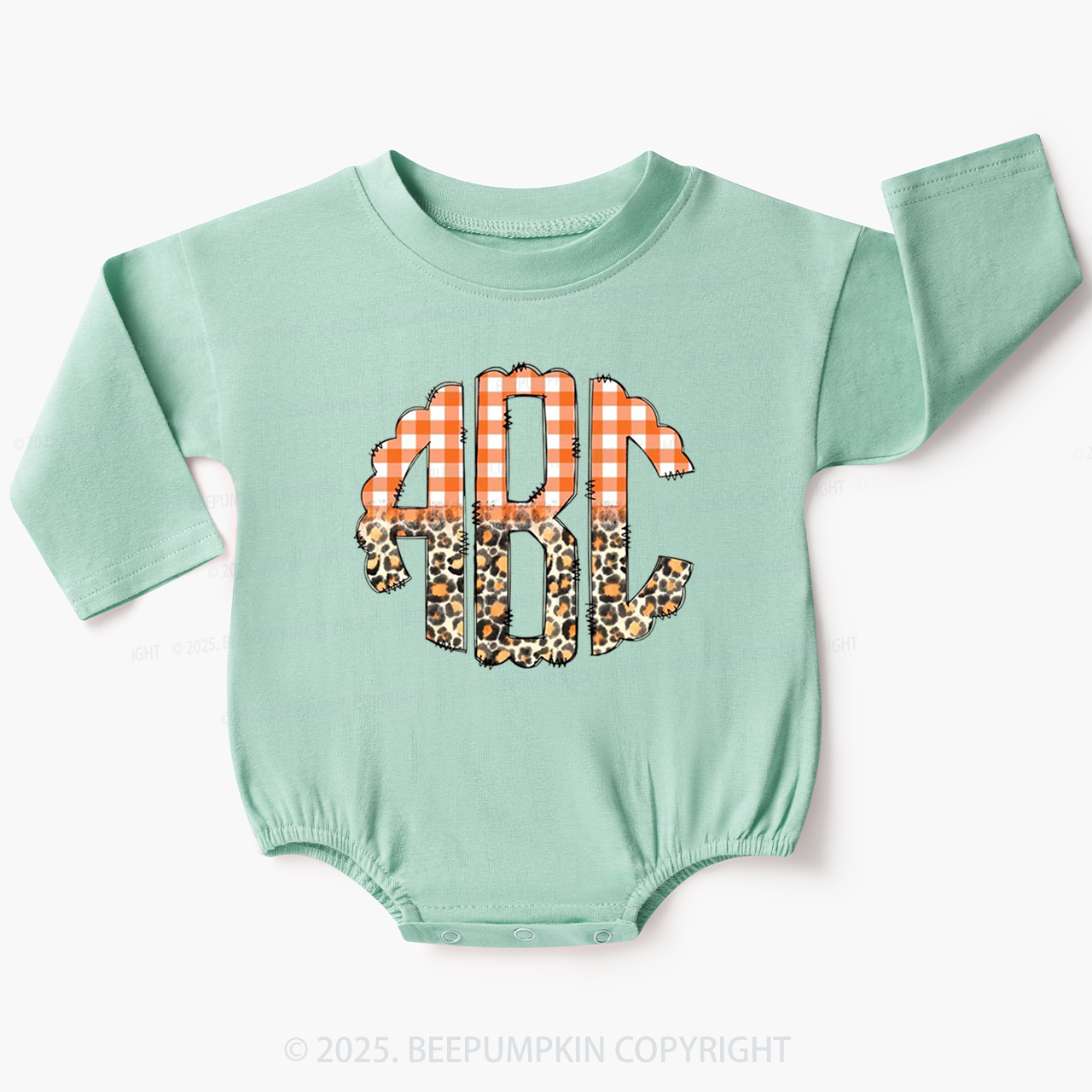 Leopard Monogram Baby Bubble Romper Beepumpkin