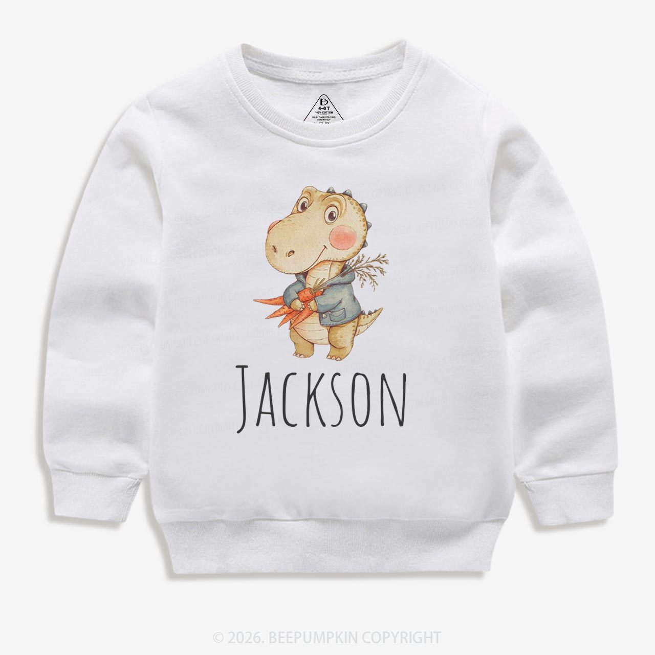 Personalized Watercolor Dino Friend Kid's Sweatshirt