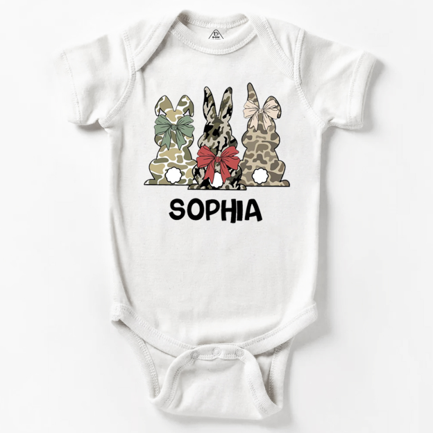Personalized Name Camouflage Easter Bunny Bodysuit Beepumpkin