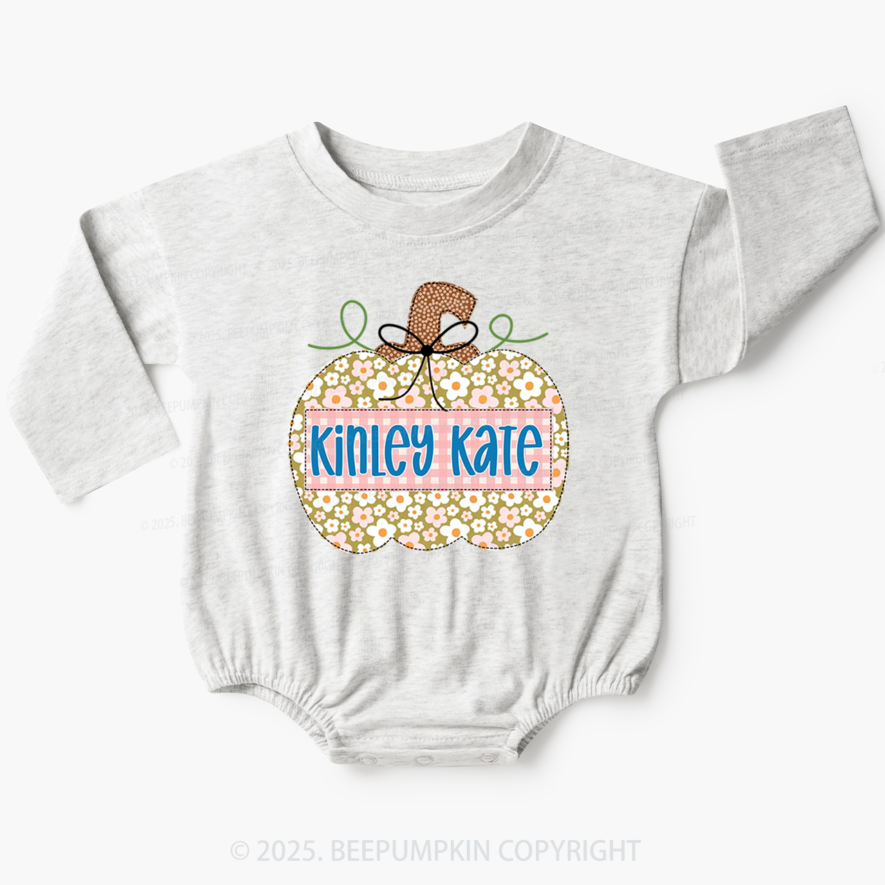 Personalized Small Flower Pumpkin Name Baby Bubble Romper Beepumpkin
