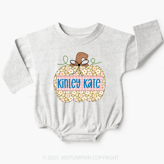 Personalized Small Flower Pumpkin Name Baby Bubble Romper Beepumpkin