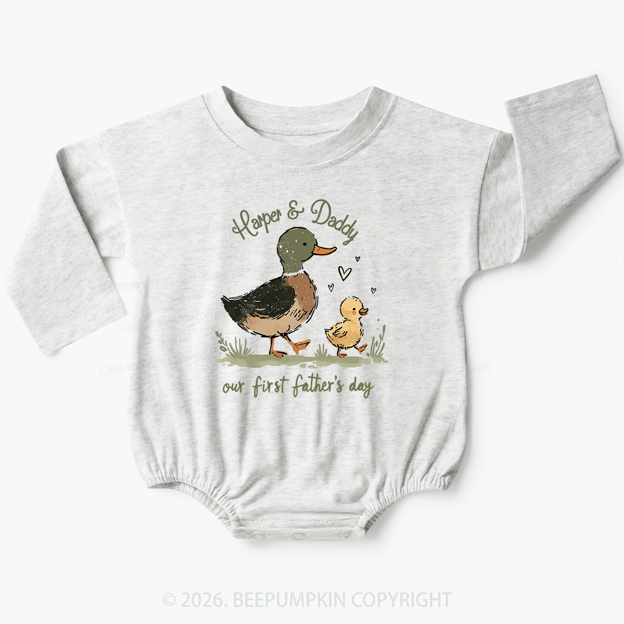 Personalized Duck Hunter First Father's Day Baby Bubble Romper