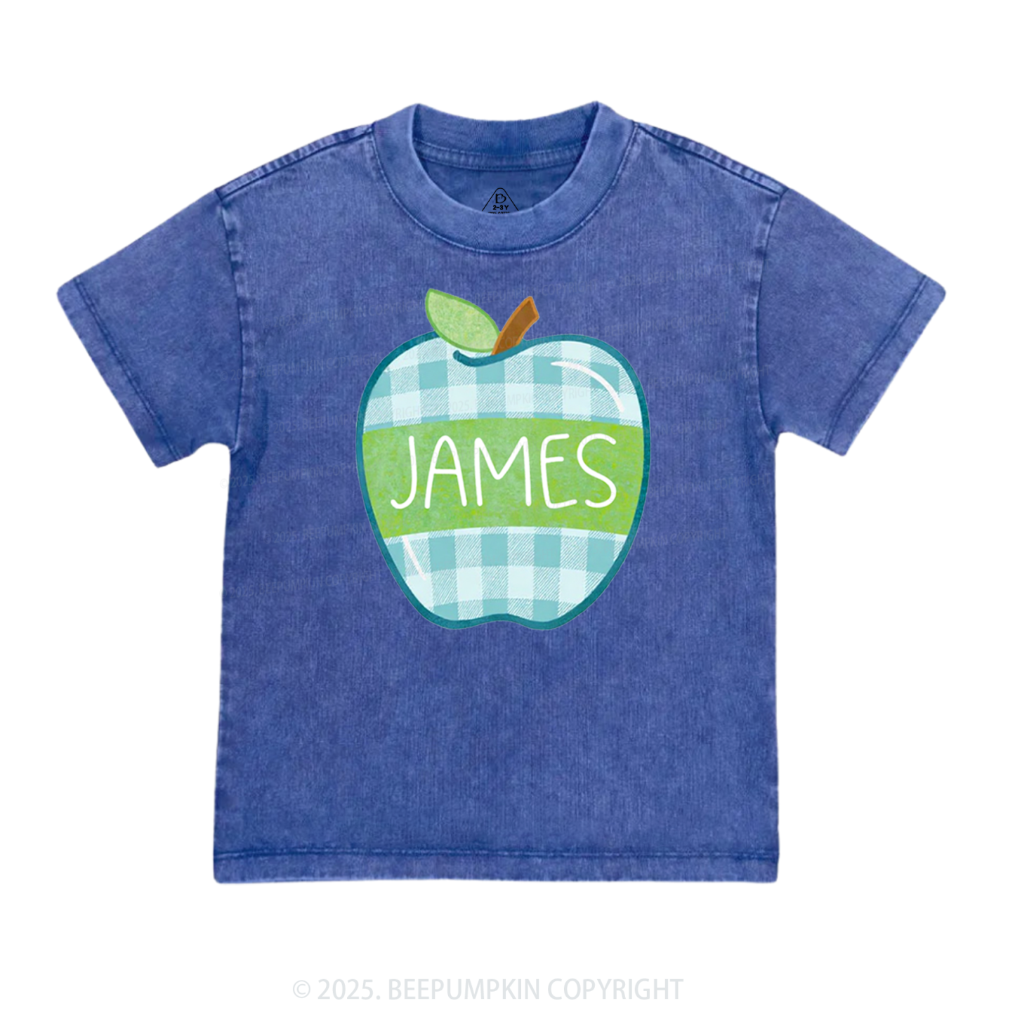 Personalized Plaid Apple Series Toddler&Kids Washed Tees