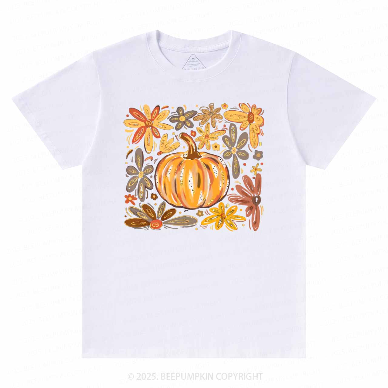 Glitter Boho Fall Floral Pumpkin T-Shirts Beepumpkin 