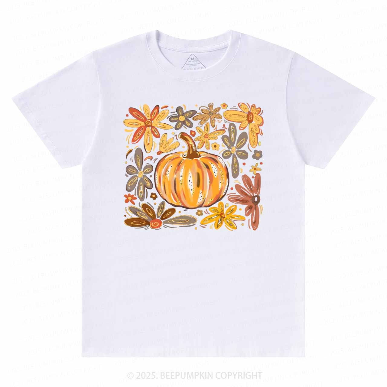 Glitter Boho Fall Floral Pumpkin T-Shirts Beepumpkin 
