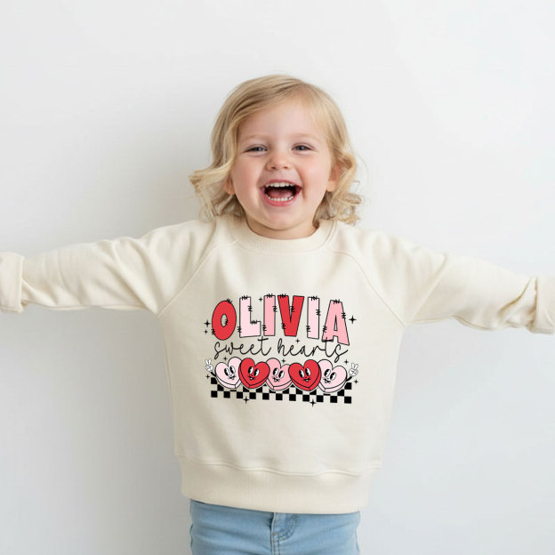 Personalized Pink Heart Smile Kid's Sweatshirt