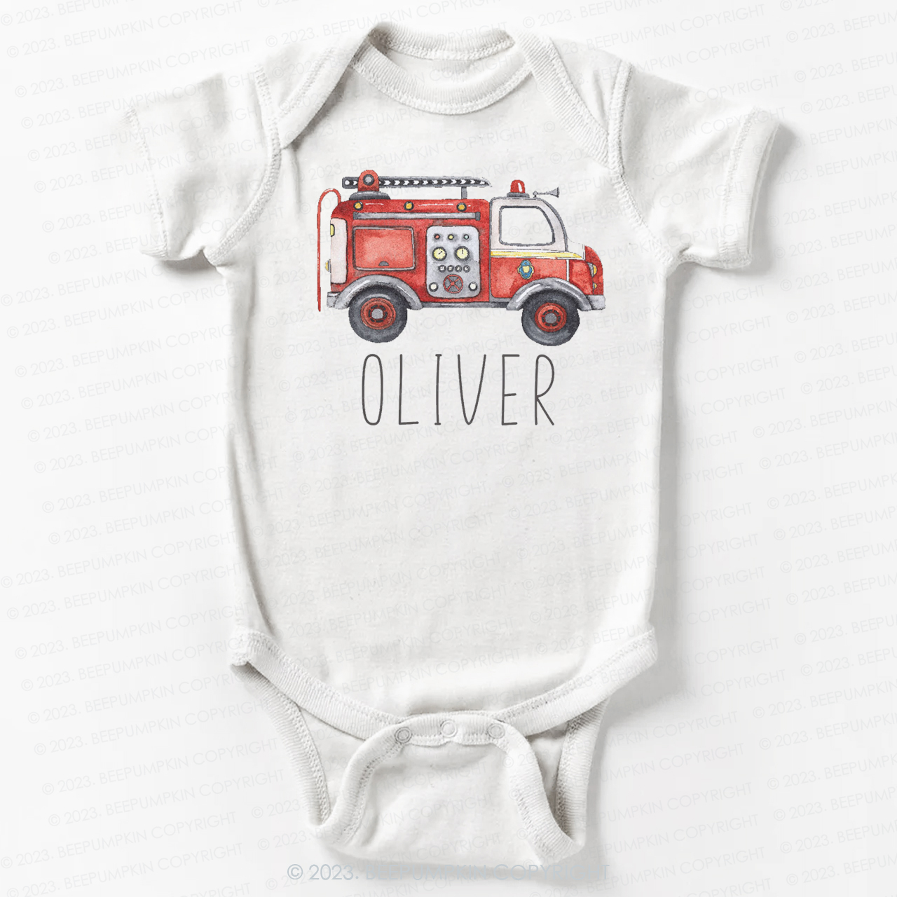 Cute Personalized Fire Truck Bodysuit For Baby