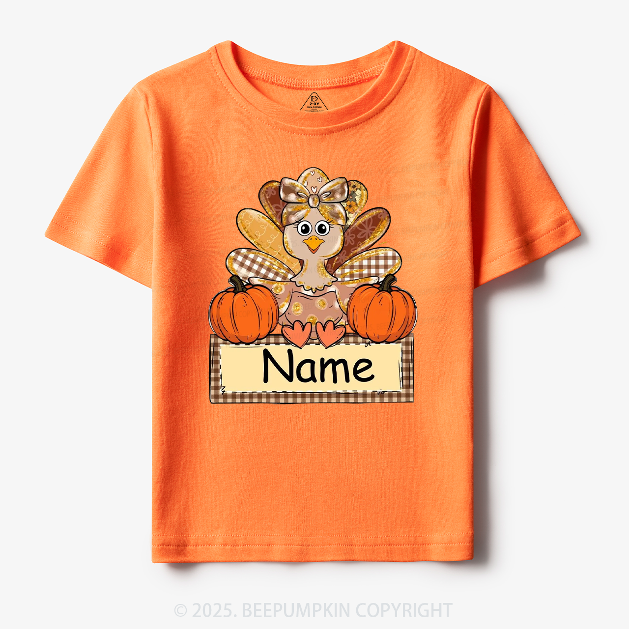 Personalized Fall Turkey Name Thanksgiving Toddler&Kid's Tees Beepumpkin