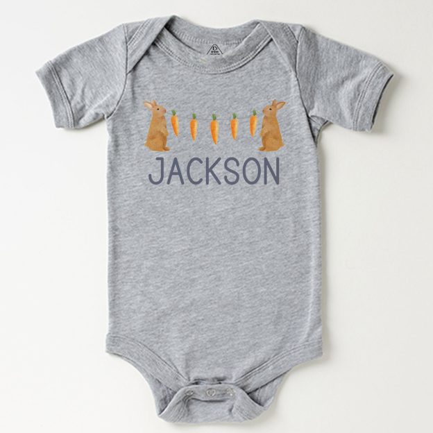 Personalized Name Bunny Carrot Easter Bodysuit Beepumpkin