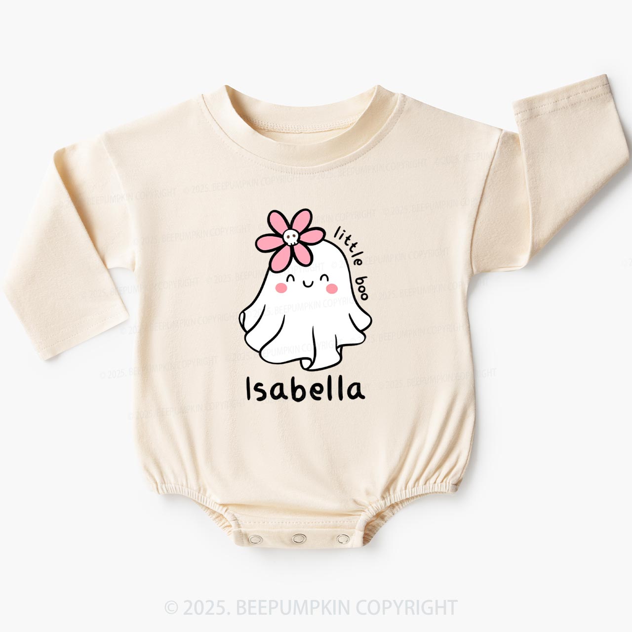 Personalized Halloween Little Boo Ghost Baby Bubble Romper Beepumpkin