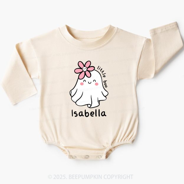 Personalized Halloween Little Boo Ghost Baby Bubble Romper Beepumpkin