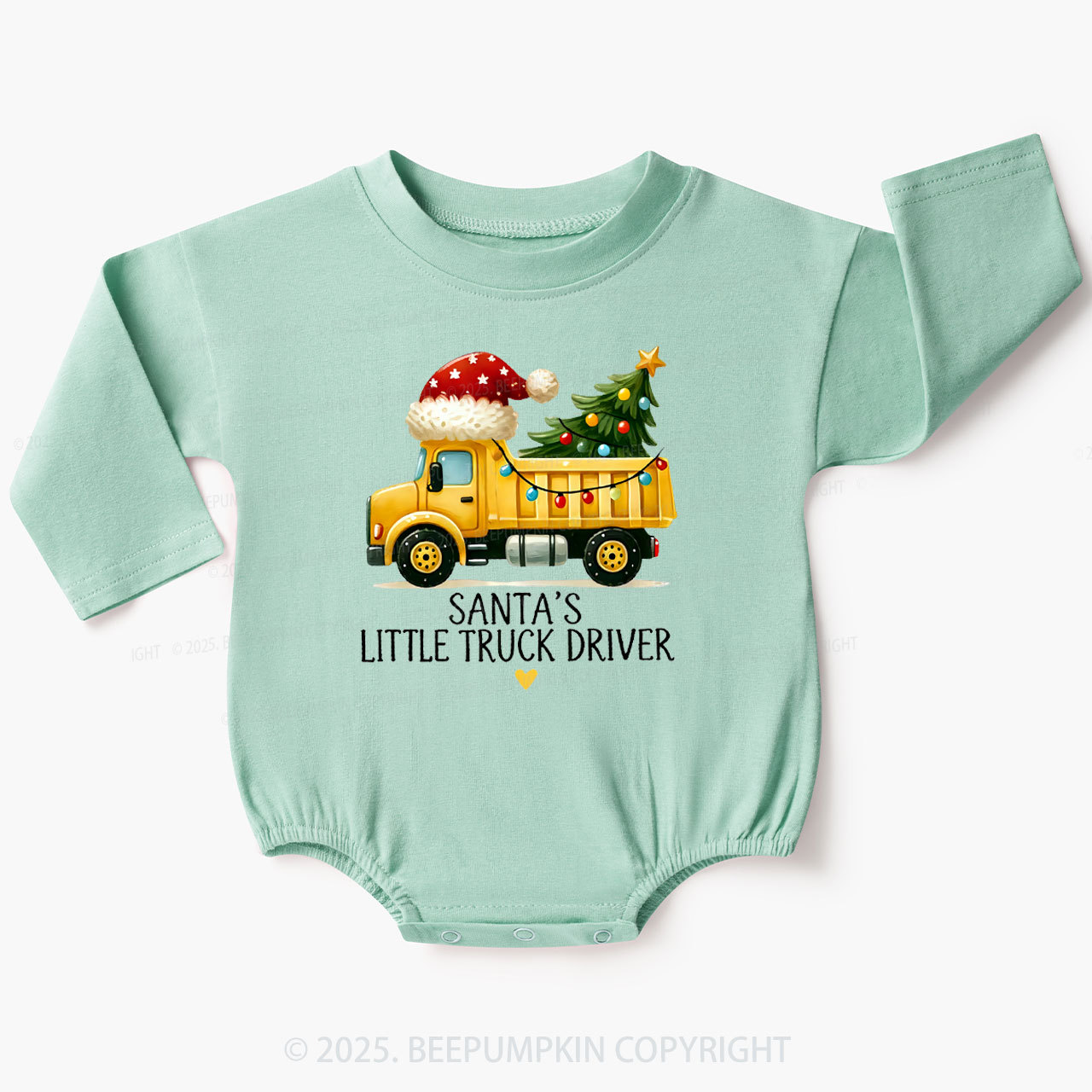 Santa's Little Truck Driver Christmas Baby Bubble Romper Beepumpkin