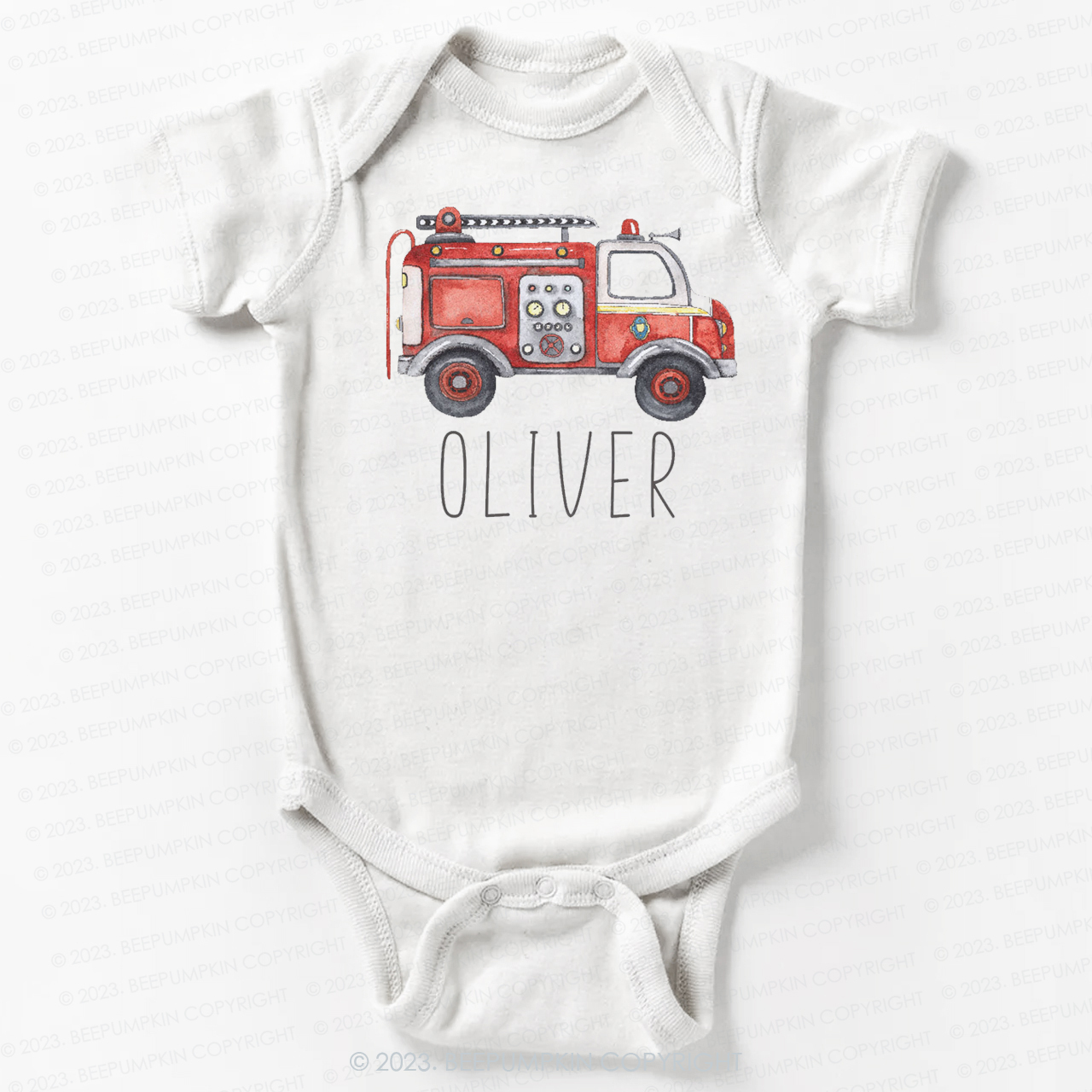 Cute Personalized Fire Truck Bodysuit For Baby