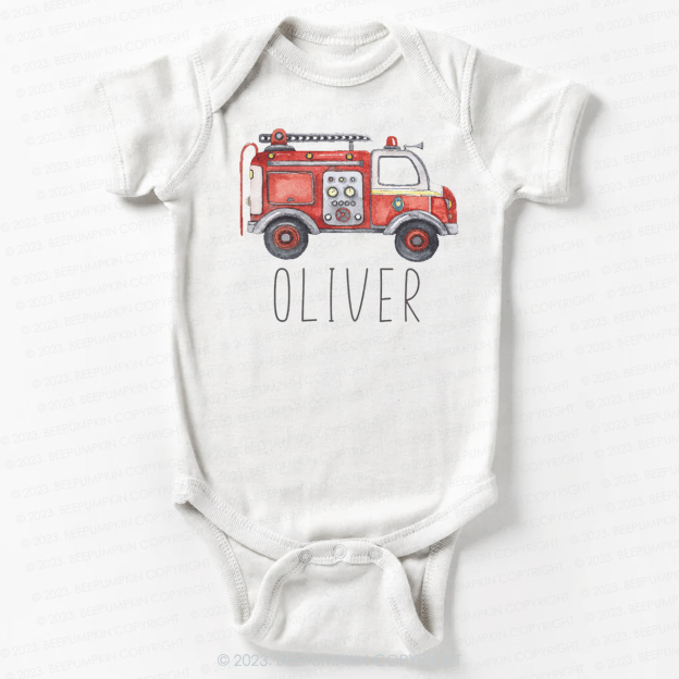 Cute Personalized Fire Truck Bodysuit For Baby