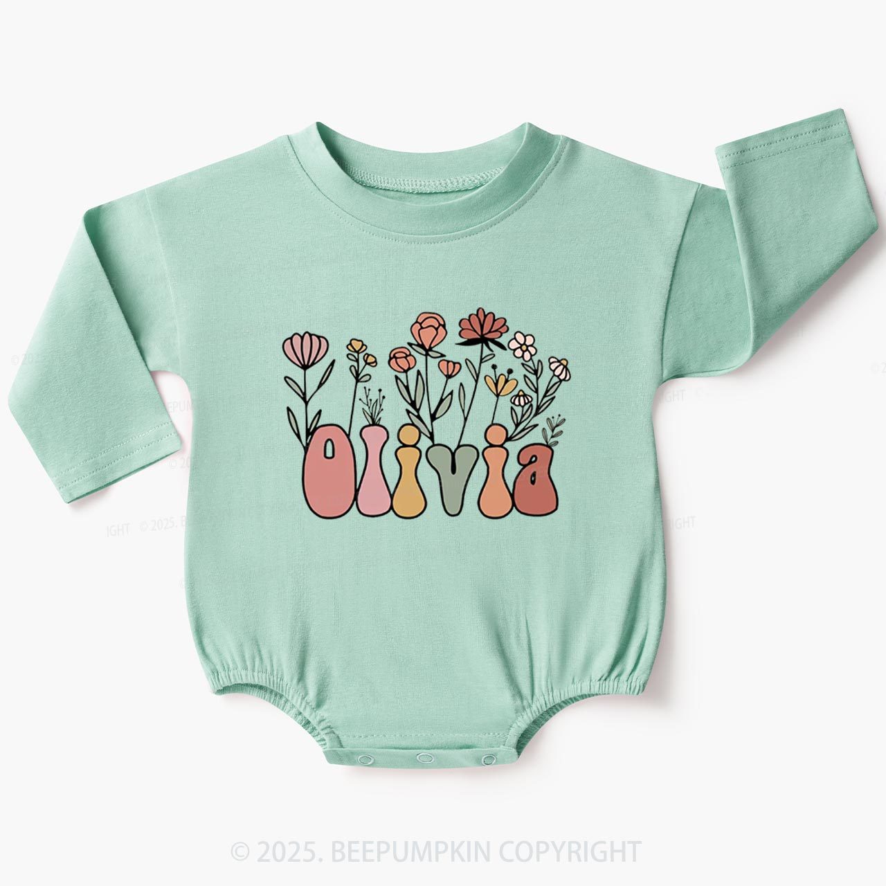Personalized Name Flower Baby Bubble Romper Beepumpkin