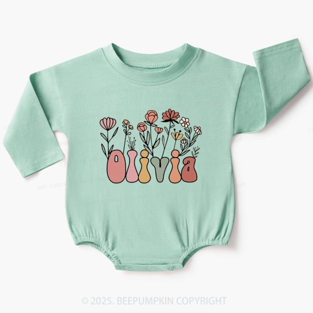 Personalized Name Flower Baby Bubble Romper Beepumpkin