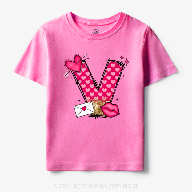 Personalized Valentine's Day Pink Hearts Toddler&Kid's Tees Beepumpkin
