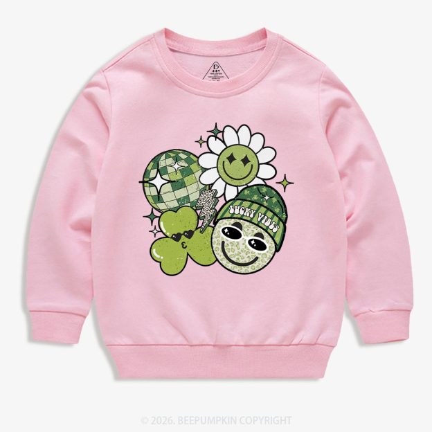 Disco Lucky Vibes St.Patricks Day Kids Sweatshirt