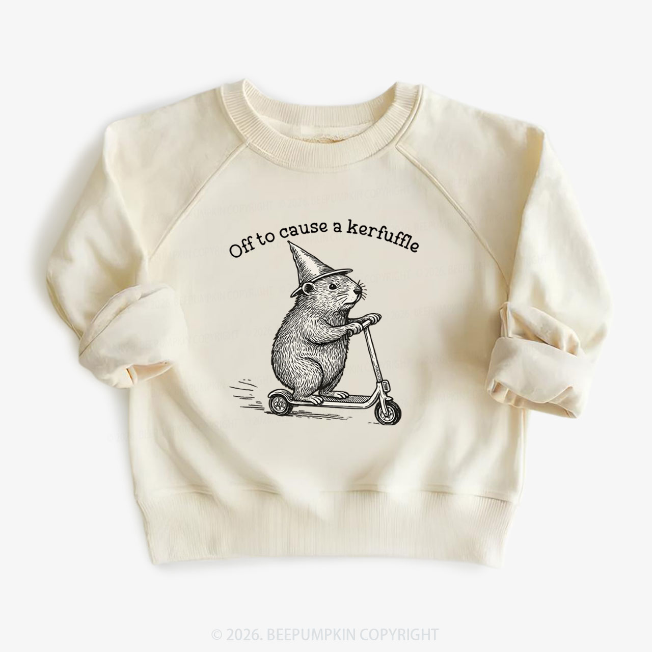 Off To Cause A Kerfuffle Groundhog Scooter Kid's Sweatshirt