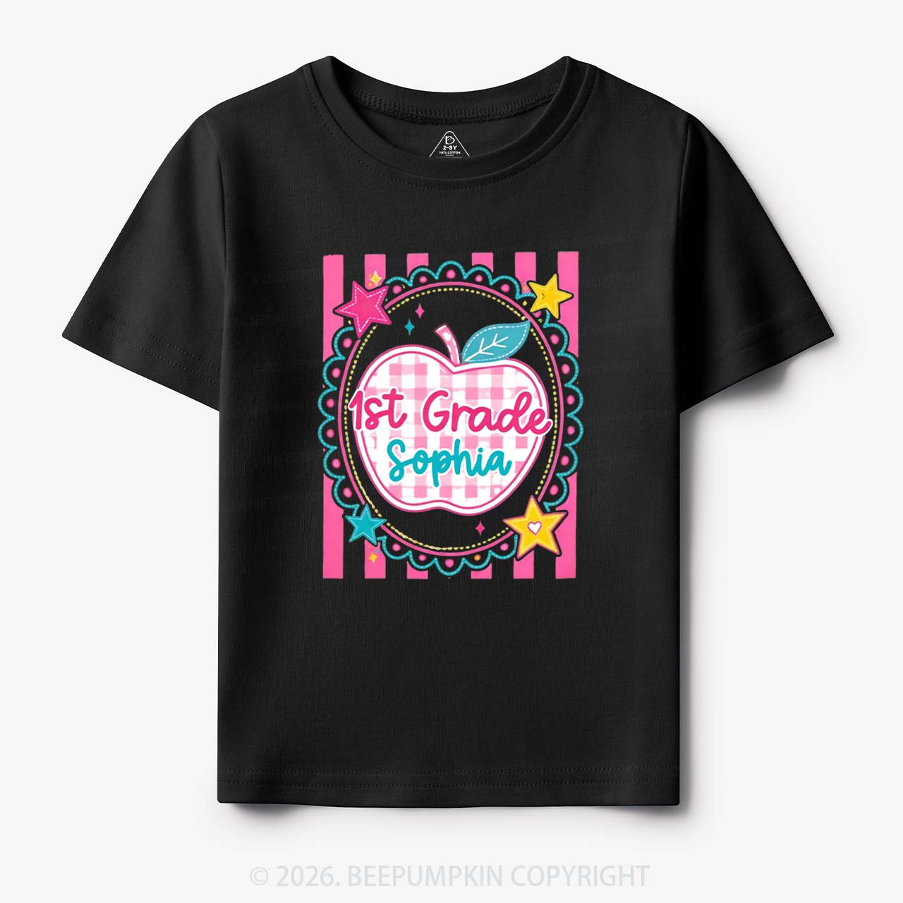 Personalized Girly Pink Gingham Back To School Toddler&Kid's Tees