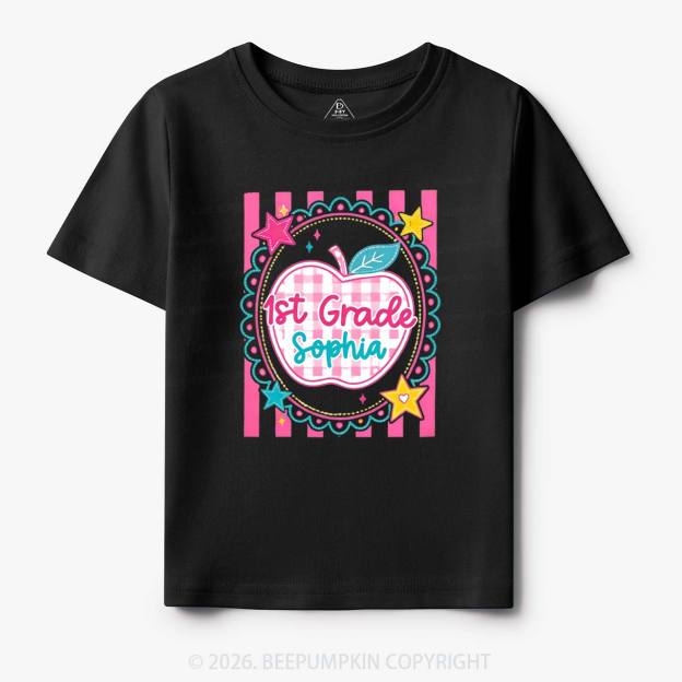 Personalized Girly Pink Gingham Back To School Toddler&Kid's Tees