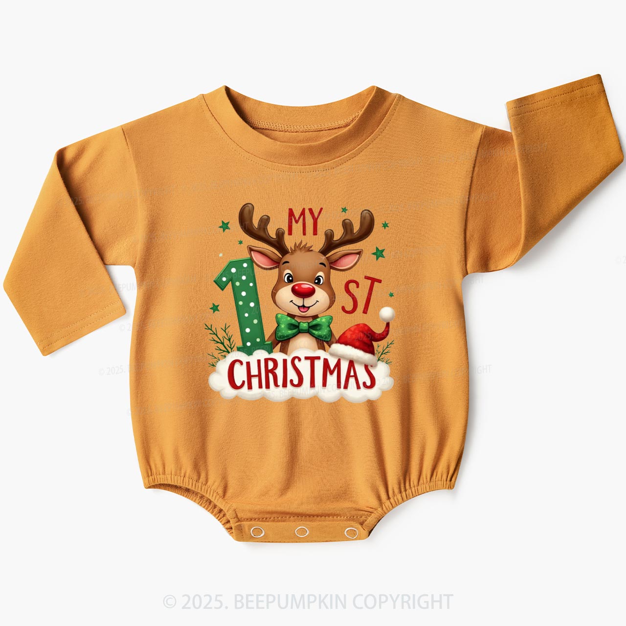 1st Christmas Cheer With Reindeer Baby Bubble Romper Beepumpkin
