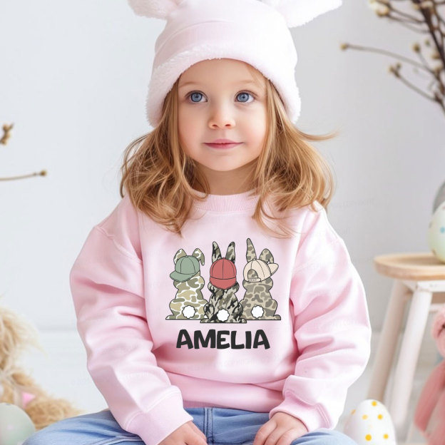 Personalized Camo Easter Bunny Kid's Sweatshirt