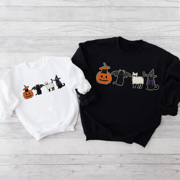 Spooky Season Ghost Cat Halloween Sweatshirt  For Family