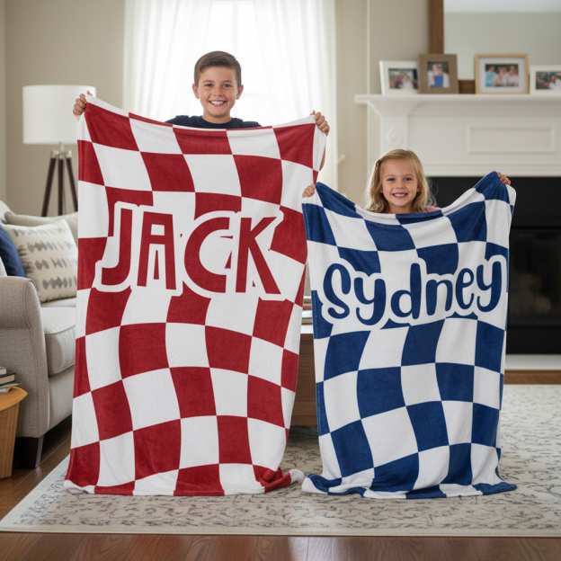 Personalized Cool Checker Swirl Name Fleece Blanket